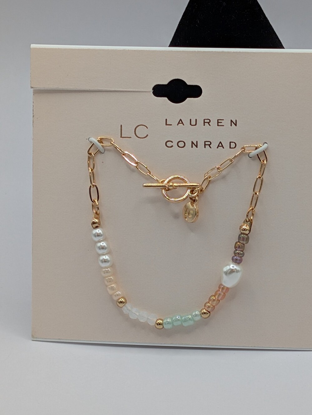 LC Lauren Conrad Gold Chain Pastel Bead Bracelet